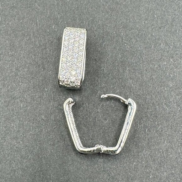 Rectangular Zircon Hoops Gold Tone with Lots of Bling #1418 - Picture 9 of 13